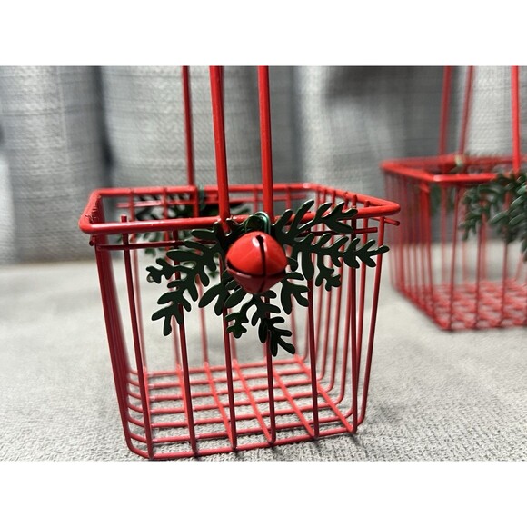 Vintage Mini Metal Christmas Basket Wire Kurt Adler Jingle Bell Holly Lot - Picture 4 of 10